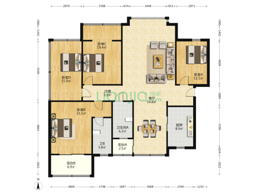旌都苑 4室1厅2卫 177平方