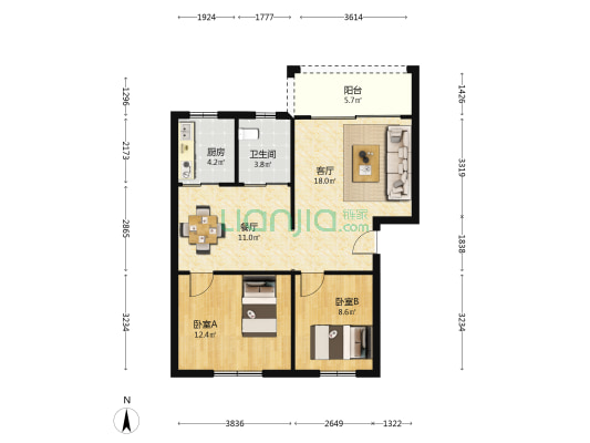 祥和居 2室2厅1卫 78平方