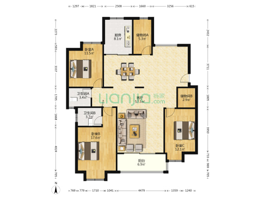 香城美地 3室1厅2卫 146平方