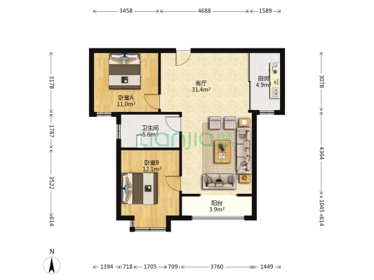 三益村紫御佳苑 2室1厅1卫 95平方