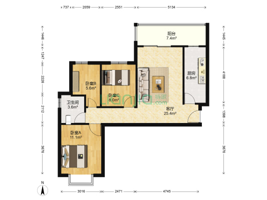 恒大翡翠华庭 3室1厅1卫 95平方