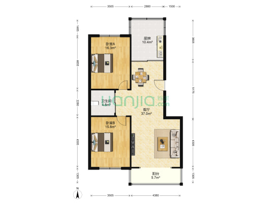 胜利家园 2室1厅1卫 119平方