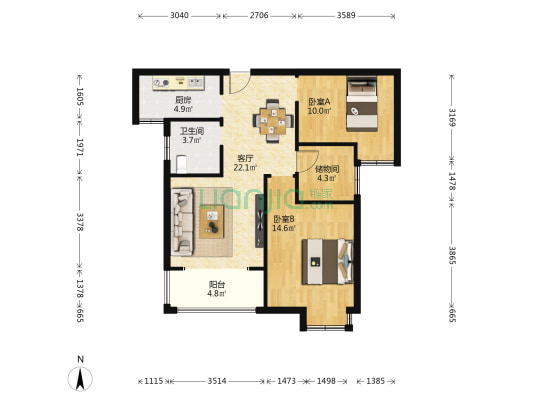 瑞亨绿景苑 2室1厅1卫 88平方