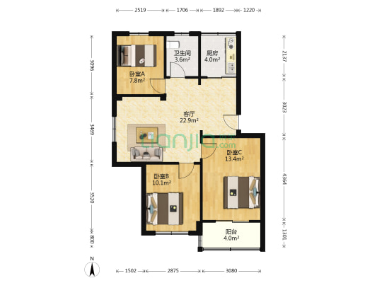 祥符路 3室1厅1卫 79平方
