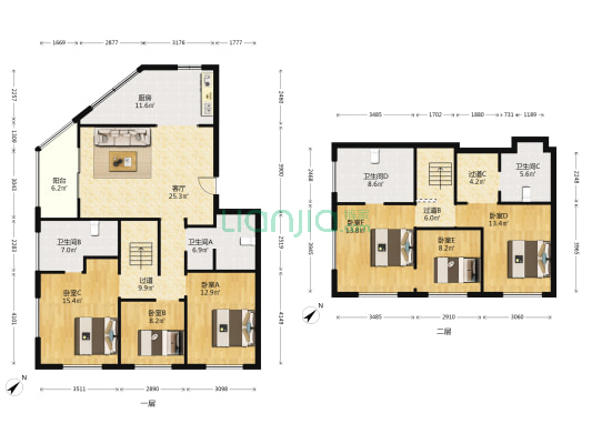 绿地紫金中心 6室1厅4卫 252平方