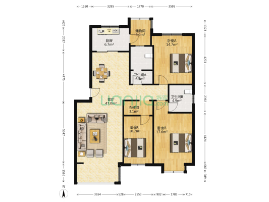 惠源小区东区 3室1厅2卫 139平方