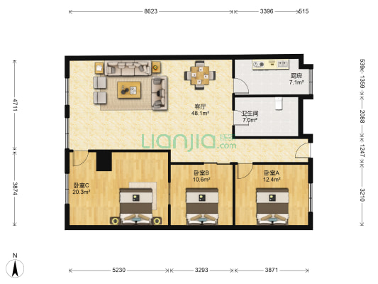 香港路综合大楼 3室1厅1卫 151平方