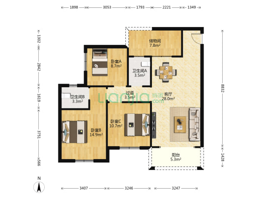 陵南茗城 3室1厅2卫 95平方