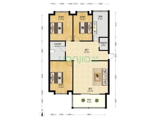 中煤建安小区 3室2厅2卫 134平方