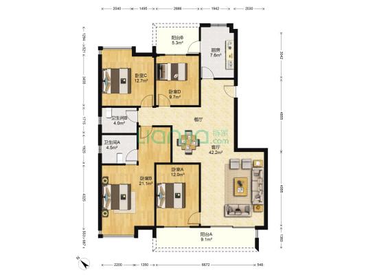 滨海半岛 4室1厅2卫 160平方