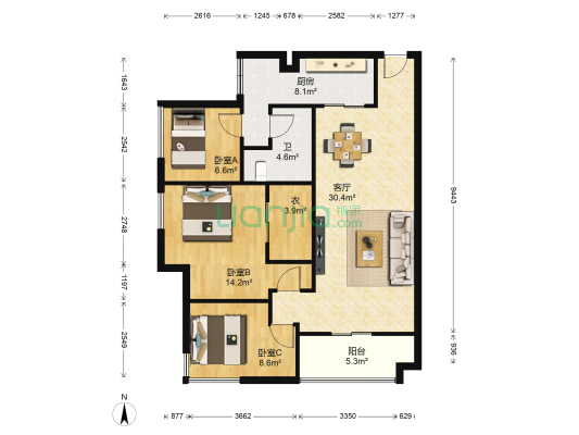联发尚筑 3室1厅1卫 89平方