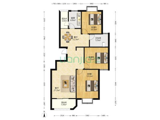天怡南方名居 3室2厅1卫 120平方