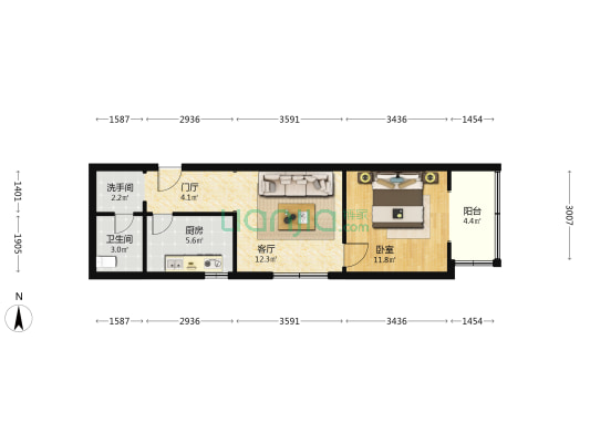 祭台新苑 1室1厅2卫 59平方