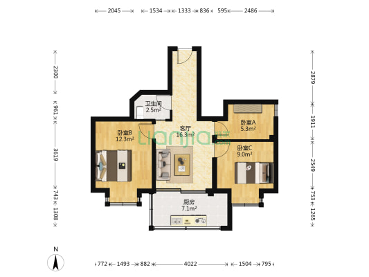 玉亭里 3室1厅1卫 61平方
