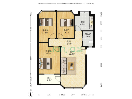华侨村 3室1厅1卫 94平方
