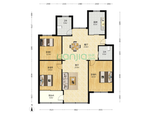 天鹤二村 3室2厅2卫 136平方