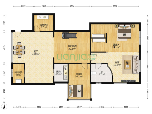 壹江南 3室2厅1卫 193平方