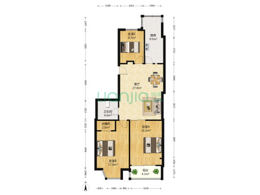 恒盈名居 3室1厅1卫 113平方