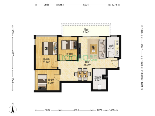 德悦居 3室1厅1卫 90平方