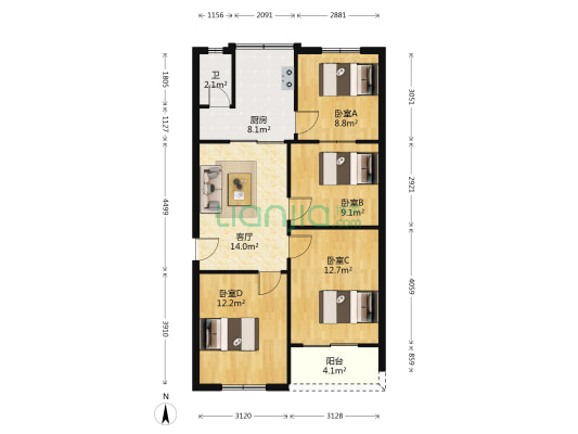 南华中学教师宿舍 4室1厅1卫 86平方
