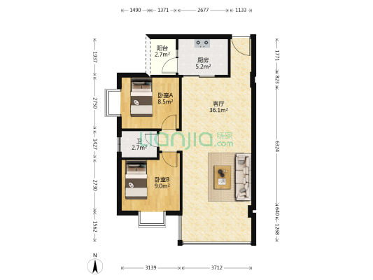 名苑华庭 2室1厅1卫 77平方
