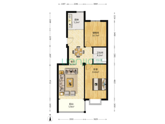 恒瑞小区 1室1厅1卫 95平方