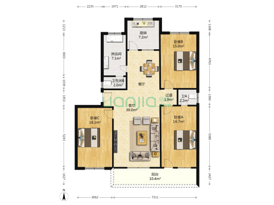 环保花园(广武路) 3室1厅3卫 142平方