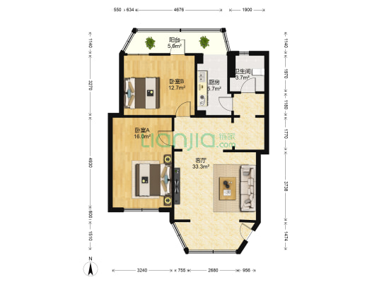 城北社区岳巷子136号 2室1厅1卫 87平方