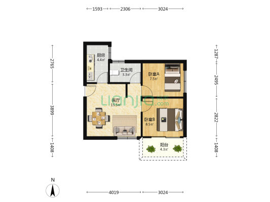 光明城市安和苑 2室1厅1卫 60平方