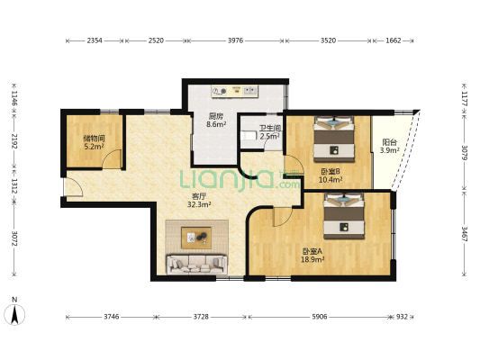 福源大厦 2室1厅1卫 100平方