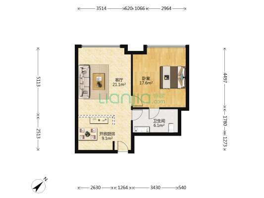 四海城 1室1厅1卫 93平方