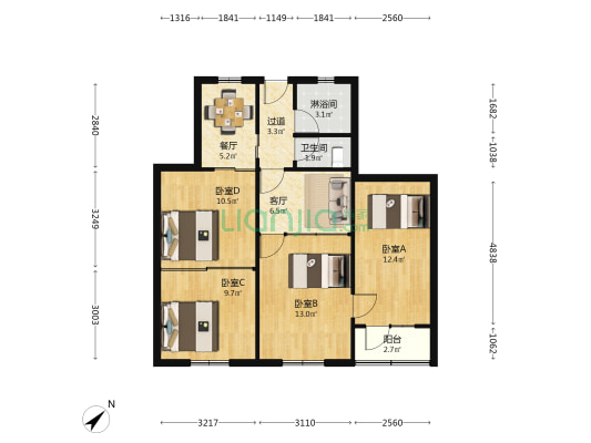四平路579号 4室2厅2卫 87平方