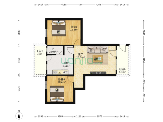 健民街47号 2室1厅1卫 64平方