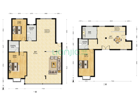 阳光家园 3室2厅3卫 153平方
