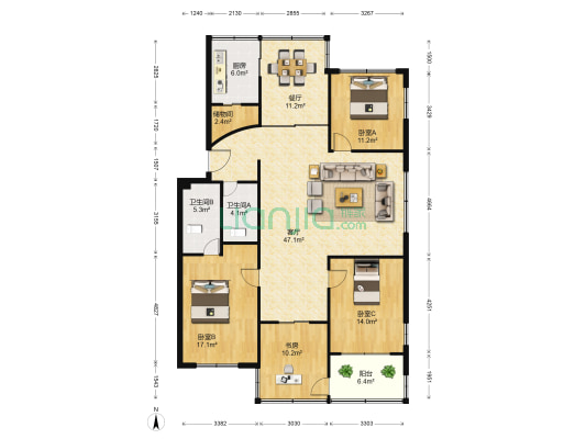 乐清中心小区 4室2厅2卫 155平方