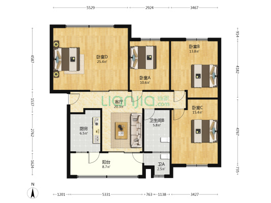 税务局宿舍 4室1厅2卫 128平方