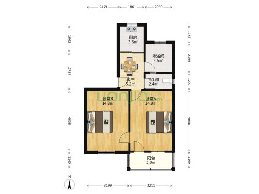 东关西巷10号 2室1厅2卫 43平方