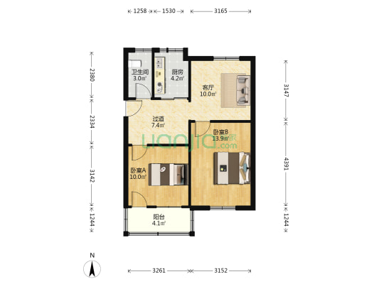 科技报社宿舍 2室1厅1卫 62平方