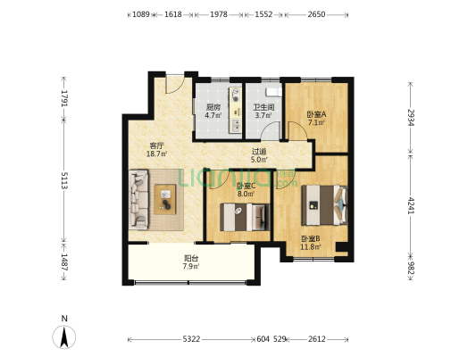 银城青雲府 3室1厅1卫 91平方