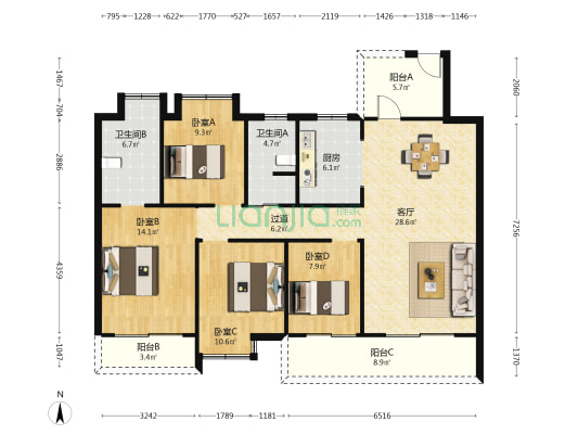大华铂璟湾 4室1厅2卫 132平方
