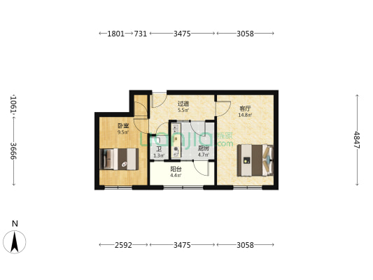 兴旺里(西青区) 1室1厅1卫 52平方