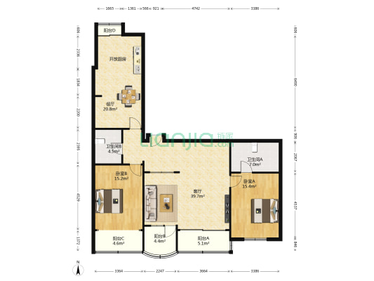 紫欣公寓 2室2厅2卫 149平方