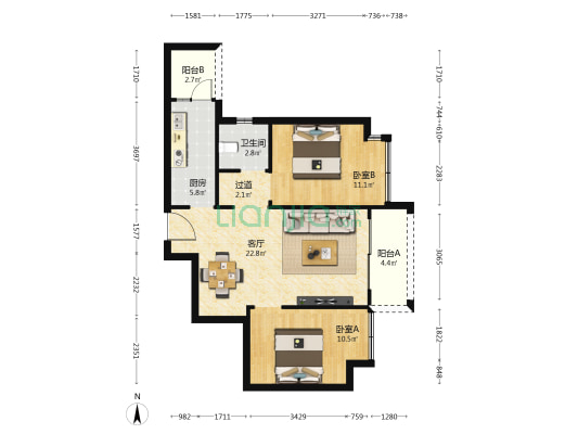 铝兴佳苑 2室1厅1卫 80平方