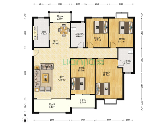 双龙小区B区 4室2厅2卫 178平方