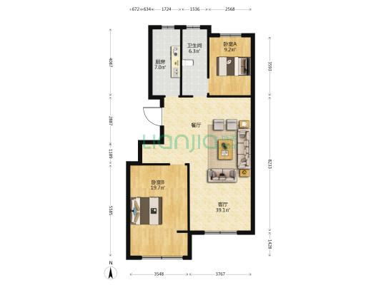 青州金庆御花园 2室1厅1卫 107平方