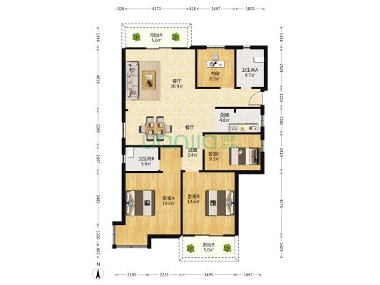南大街 4室1厅2卫 128平方