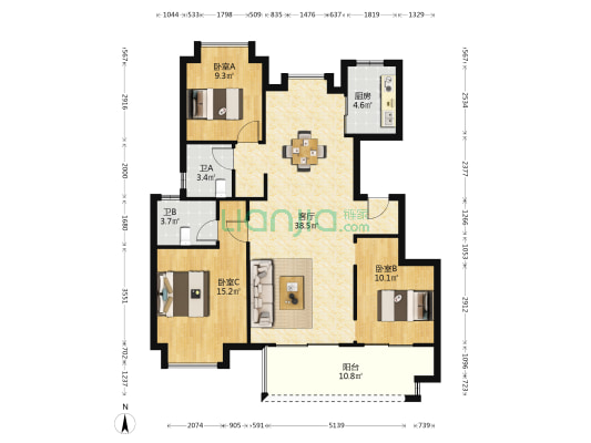 雅居乐富春聆湖雅苑 3室1厅2卫 116平方