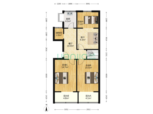 省科技大院家属区 3室2厅1卫 83平方