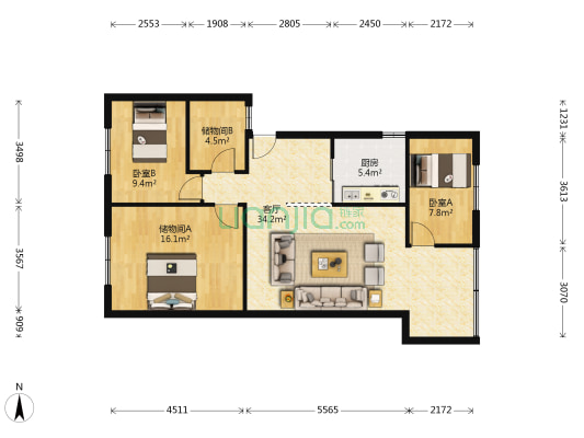 昆明市电信局宿舍（豆腐厂巷） 2室1厅0卫 77平方