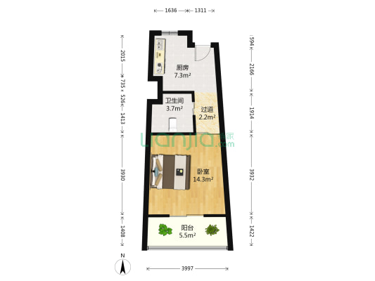 世纪高尔夫单身公寓 1室0厅1卫 50平方